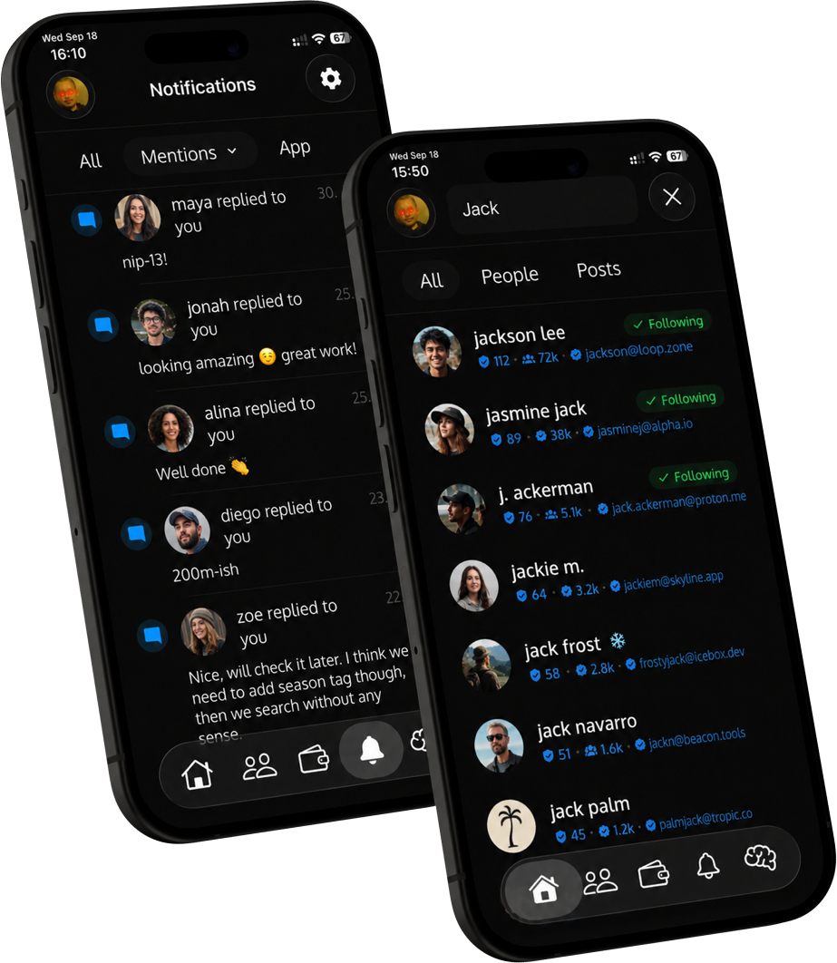 Sovran Nostr notifications and search screens